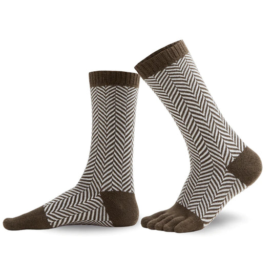 Knitido -  Sill khaki / weiß - Calcetines Nórdicos Barefoot Media Caña