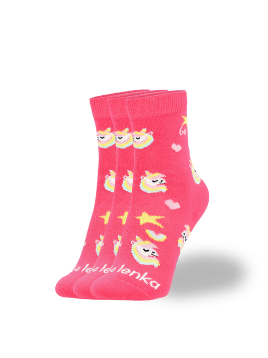 Be Lenka Kids - Crew Unicorn BubleGum Pink 3 pack - Calcetines barefoot